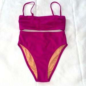 JCrew Magenta Ruched Bandeau Bikini Top & High-rise Bikini Bottom Size XS